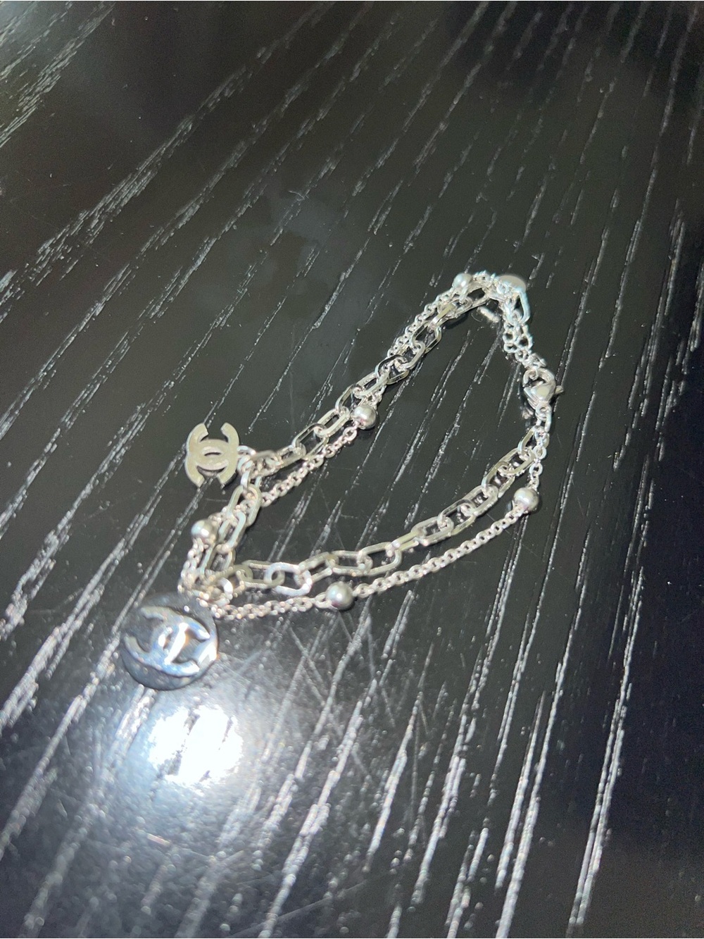 Silver-Tone Double Chain Charm Bracelet